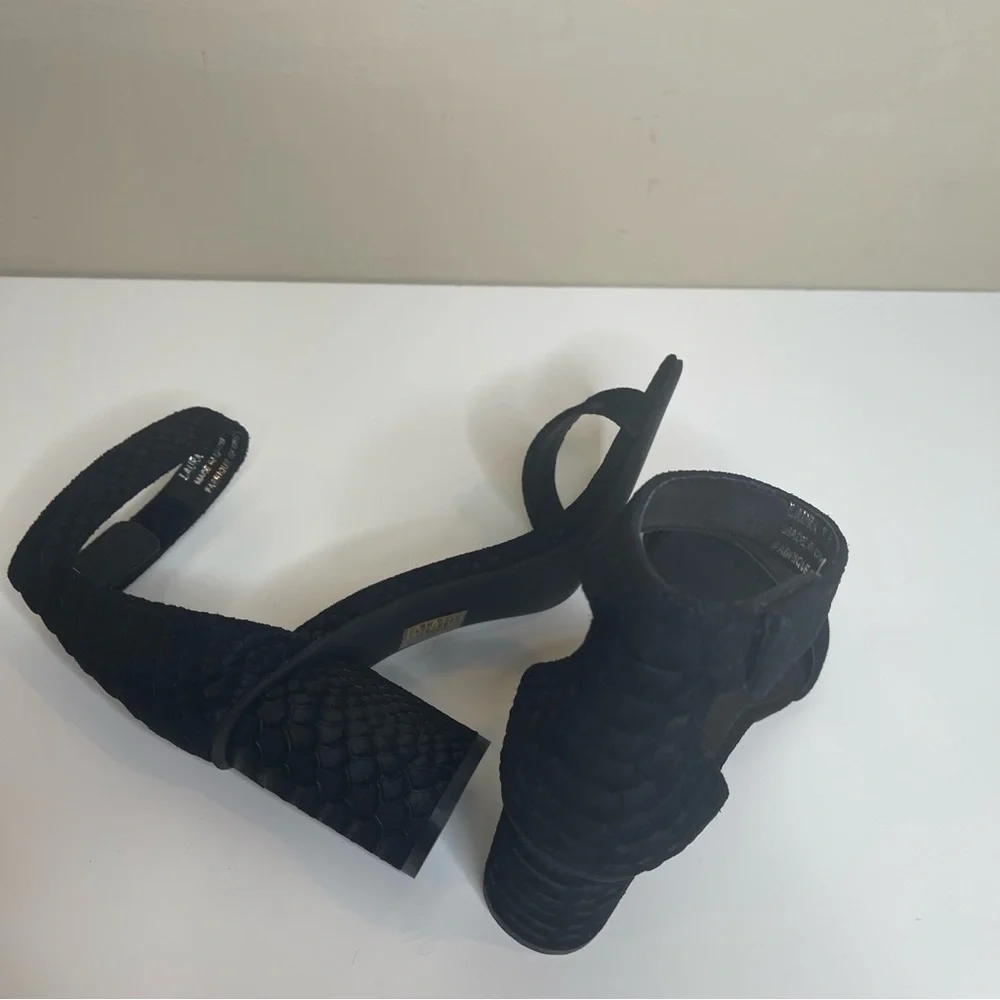 Jeffrey Campbell Laura Sandal in Black Suede Snake Print